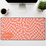 Retro Wave: Modern Wavy Orange Pink Chequerboard Desk Mat<br><div class="desc">Elevate your workspace with this Modern Wavy Chequerboard Pattern Personalised Desk Mat. This mat presents a playful twist on a classic chequerboard, brought to life with an undulating wave pattern in shades of orange and pink. The personalised feature offers an extra touch of individuality, making your workspace truly your own....</div>
