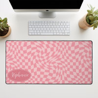 Retro Wave: Modern Wavy Pink Chequerboard Pattern