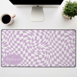 Retro Wave: Modern Wavy Purple Chequerboard Desk Mat<br><div class="desc">Elevate your workspace with this Modern Wavy Chequerboard Pattern Personalised Desk Mat. This mat presents a playful twist on a classic chequerboard, brought to life with an undulating wave pattern in shades of purple and cream. The personalised feature offers an extra touch of individuality, making your workspace truly your own....</div>