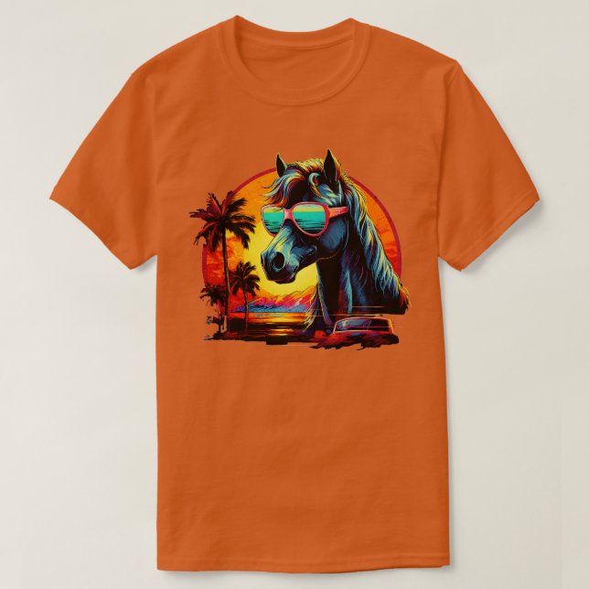Retro Wave Mustang Horse T-Shirt (Design Front)