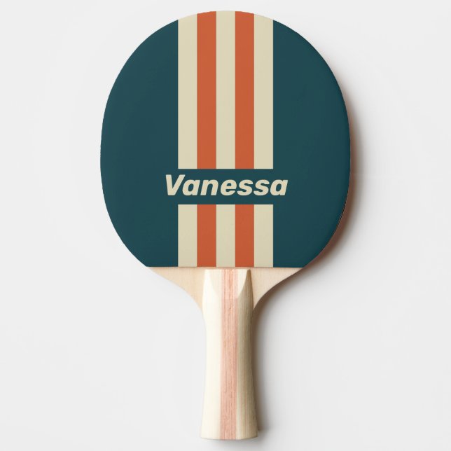 Retro Wave Pin Stripes with Name Ping Pong Paddle (Front)
