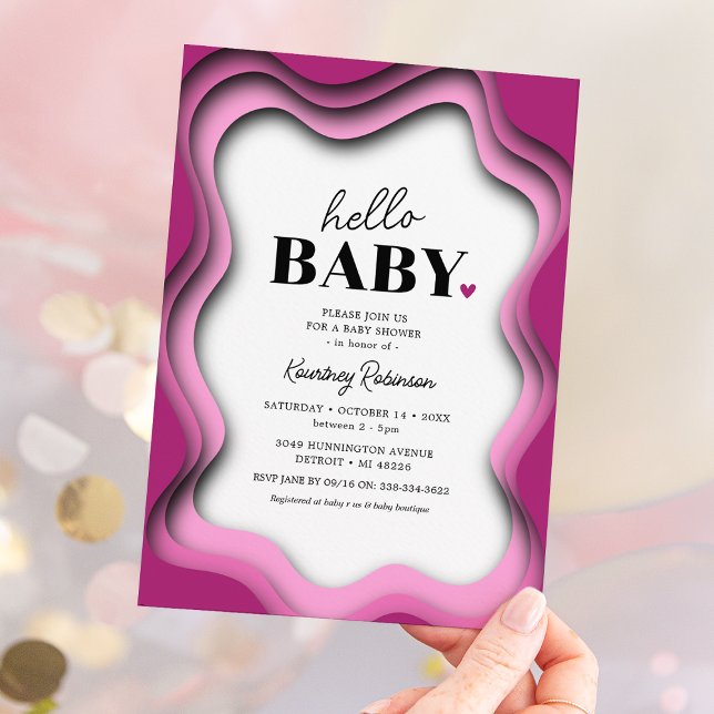 Retro Wave Pink Girl Baby Shower Invitation (Creator Uploaded)