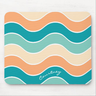 Retro Wave Stripe Teal Orange Cream Personalised Mouse Pad