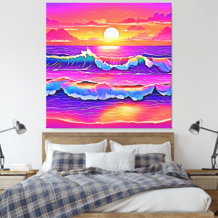 Retro Wave Sunset Serenity Canvas Print