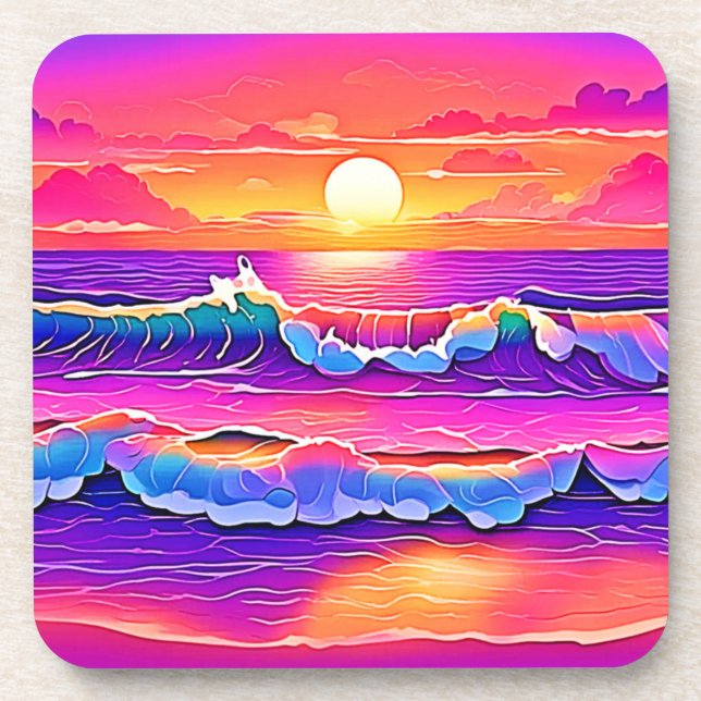 Retro Wave Sunset Serenity Coaster (Front)