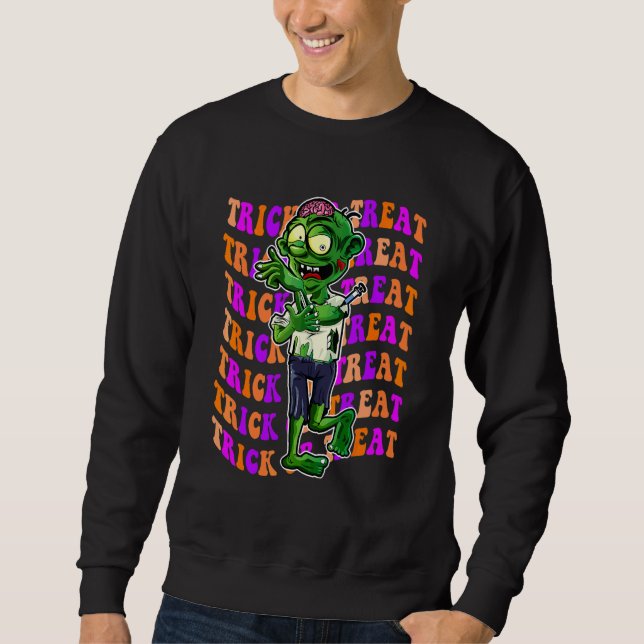 Retro Wave  Zombie Halloween Sweatshirt (Front)