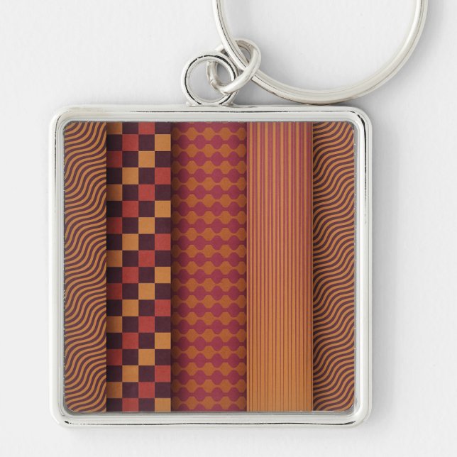 Retro Waves and Geometric Midcentury Pattern Key Ring (Front)