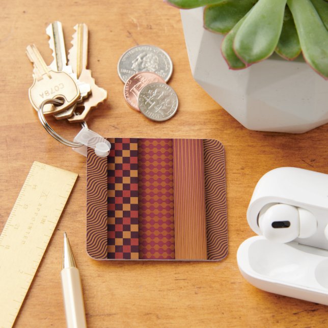 Retro Waves and Geometric Midcentury Pattern Key Ring (Desk)