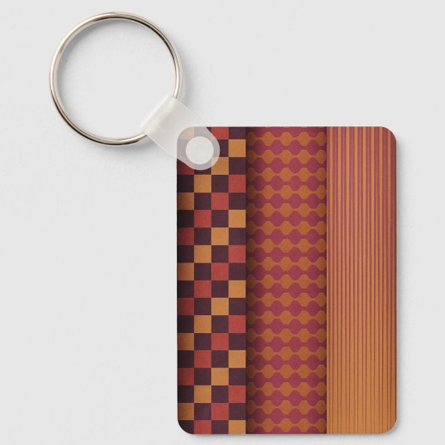 Retro Waves and Geometric Midcentury Pattern Key Ring (Front)