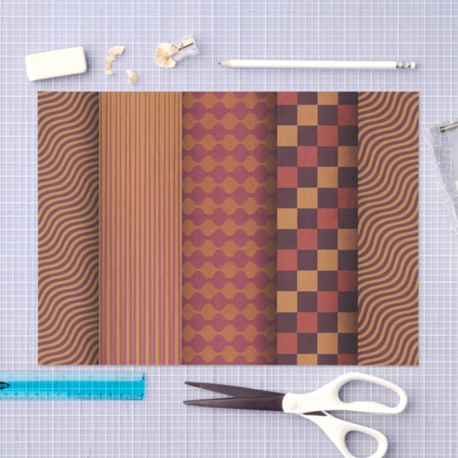 Retro Waves and Geometric Midcentury Pattern Tissue Paper (Craft)