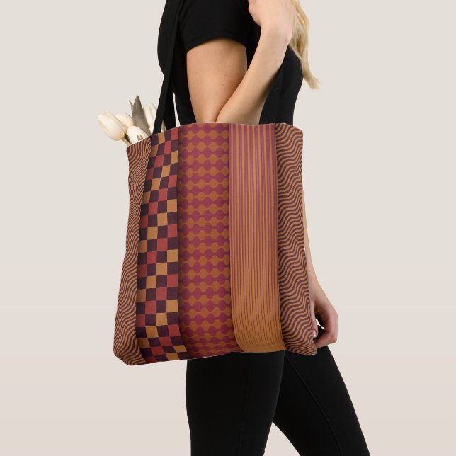Retro Waves and Geometric Midcentury Pattern Tote Bag (Close Up)