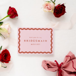 Retro Waves Blush & Terracotta Bridesmaid Proposal Card