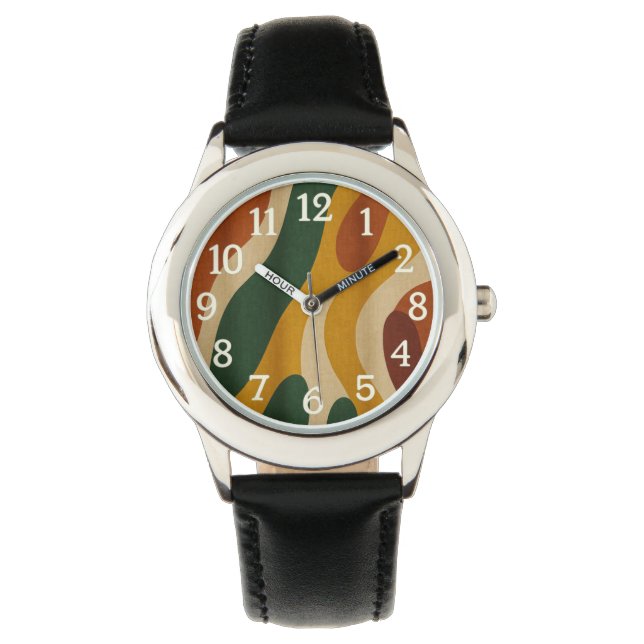 Retro Waves in Earth Tone Colors Watch (Front)