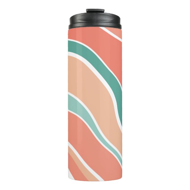 Retro Waves - Orange and Green Thermal Tumbler (Front)
