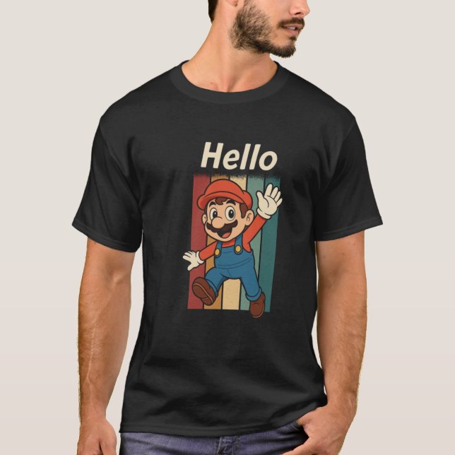 Retro Waving Mascot with Hello Text T-Shirt (Front)