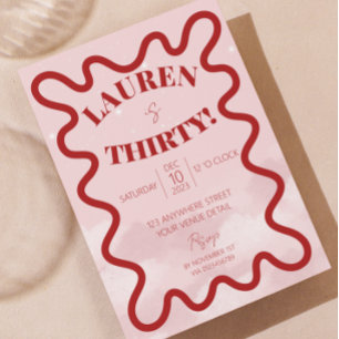 Retro Wavy 30th birthday party invitations