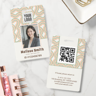 Retro Wavy Abstract Pattern Photo ID Badge