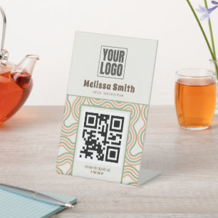 Retro Wavy Abstract Pattern QR Code Pedestal Sign