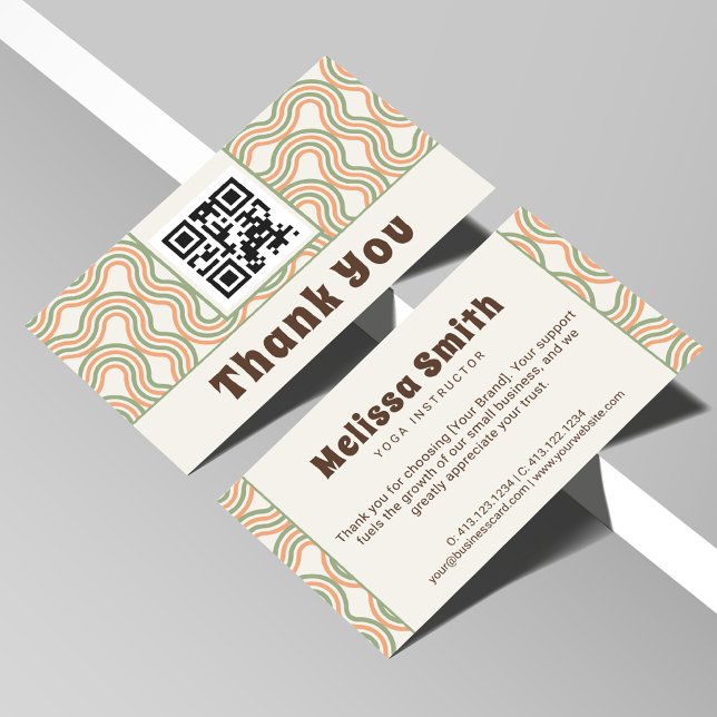 Retro Wavy Abstract QR Code Business Thank You Enclosure Card (Creator Uploaded)