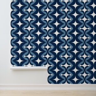 Retro Wavy Blue and White Stripe Pattern Wallpaper