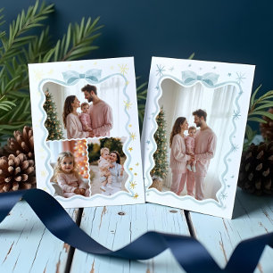 Retro Wavy Blue Bow Ribbon & Stars Photos Collage