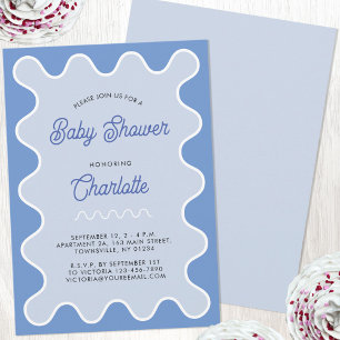 Retro Wavy Blue Curve Baby Shower Invitation