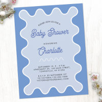 Retro Wavy Blue Curve Baby Shower Invitation
