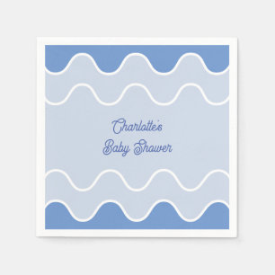 Retro Wavy Blue Curve Baby Shower Napkin