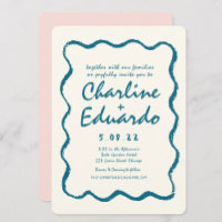 Retro Wavy Blue Handwriting Wedding 