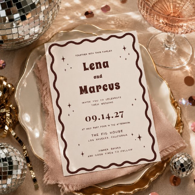 Retro Wavy Border Wedding Invitation (Creator Uploaded)