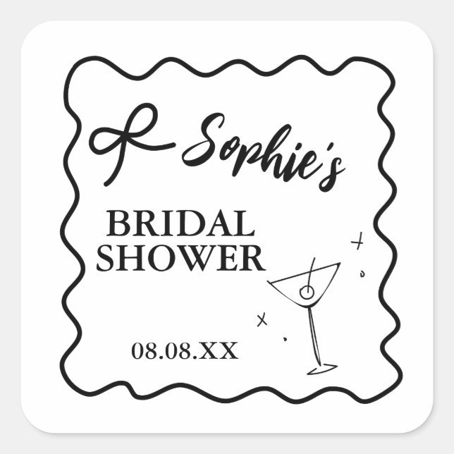 Retro Wavy Bridal Shower Sticker – Martini Glass  (Front)