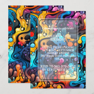 Retro Wavy Chaotic Print Birthday Party Invitation