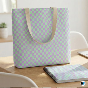 Retro Wavy Checkerboard Pastel Mint Green Lavender Wrapping Paper