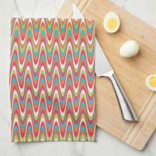 Retro Wavy Chevron Stripes Colourful Pattern Tea Towel