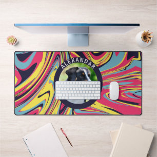 Retro Wavy Colourful Dog Photo Unique Desk Mat