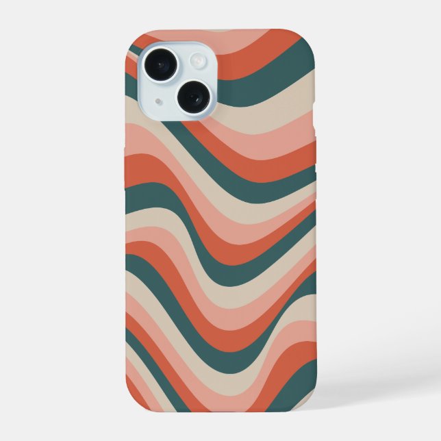 Retro Wavy Colourful Stripe Groovy Pattern iPhone 15 Case (Back)