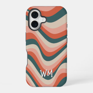Retro Wavy Colourful Stripe Groovy Pattern Monogra iPhone 16 Case