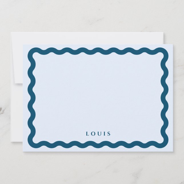 Retro Wavy Frame Blue Personalised Note Card (Front)