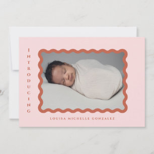 Retro Wavy Frame Photo Blush & Terracotta Birth Announcement