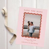 Retro Wavy Frame Photo Blush & Terracotta Wedding