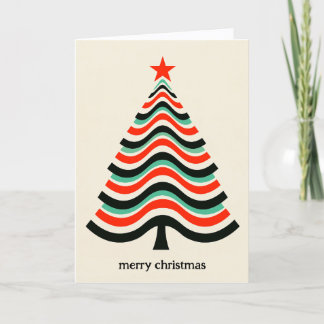 Retro Wavy Geometric Tree Merry Christmas Holiday Card