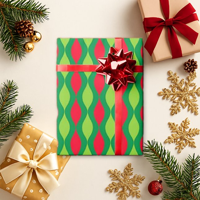 Retro Wavy Green Red Pattern – Holiday Style Wrapping Paper (Creator Uploaded)