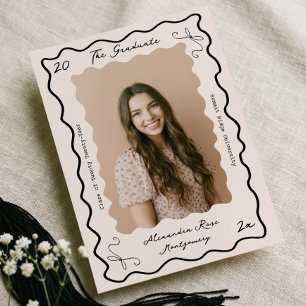 Retro Wavy Hand Drawn Bow Grad Photo Graduation Announcement