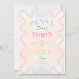 Retro Wavy Kids Girls Birthday Party Invitation 