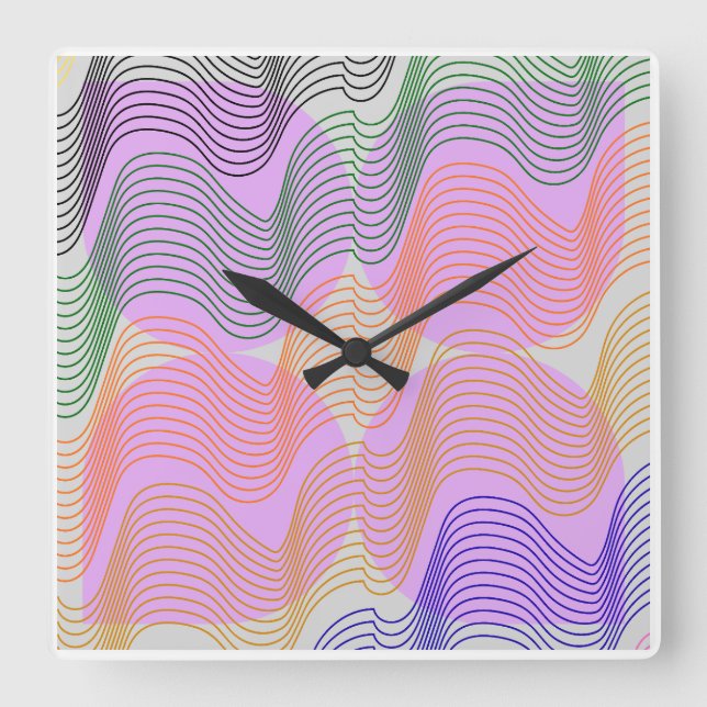 Retro Wavy Lines Abstract Geometric Art Wall Clock (Front)