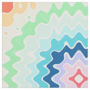Retro Wavy Lines Pastel Rainbow Colours Pattern Fabric
