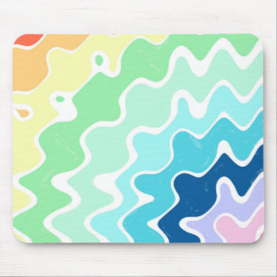 Retro Wavy Lines Pastel Rainbow Colours Pattern Mouse Pad