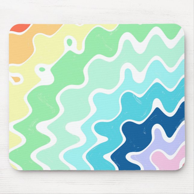 Retro Wavy Lines Pastel Rainbow Colours Pattern Mouse Pad (Front)