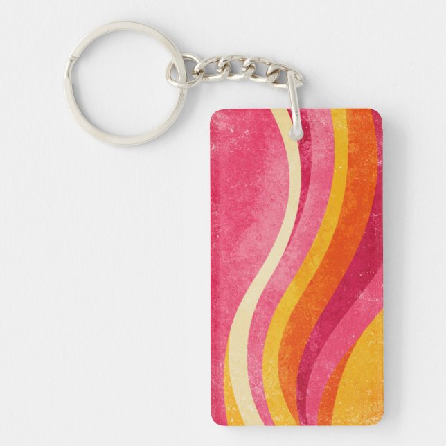 Retro Wavy Lines – Vintage Colour Background Key Ring (Front)