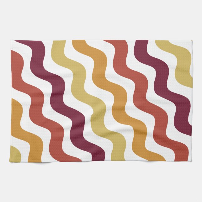 Retro wavy lines - Warm colour Kitchen Towel (Horizontal)